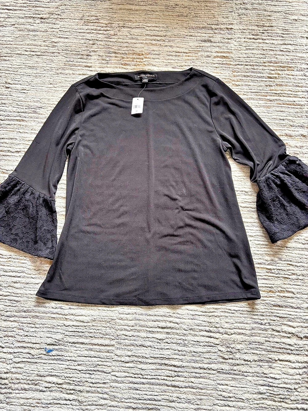Banana Republic Black Lace Bell Sleeve Boatneck Top Black XS